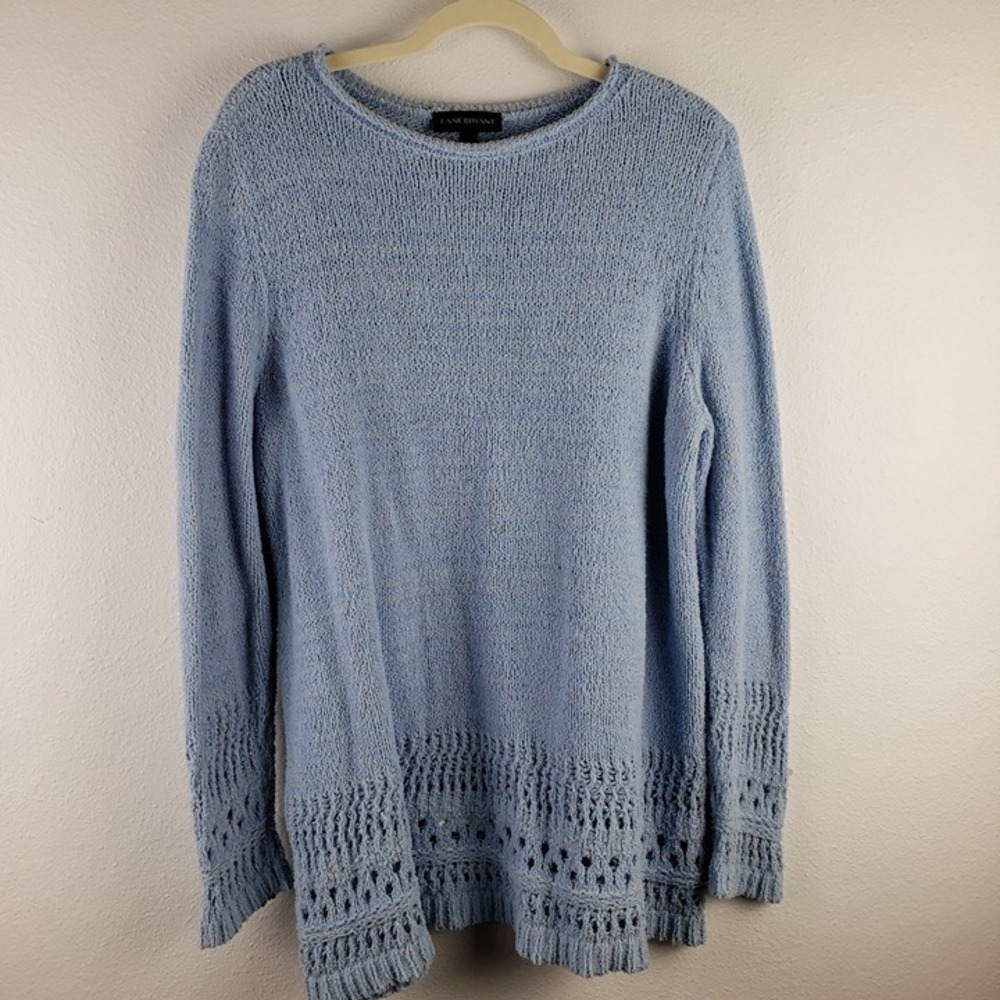 Lane Bryant Women's Size 14/16 Light Blue Crewneck Sweater With Crocheted Detail